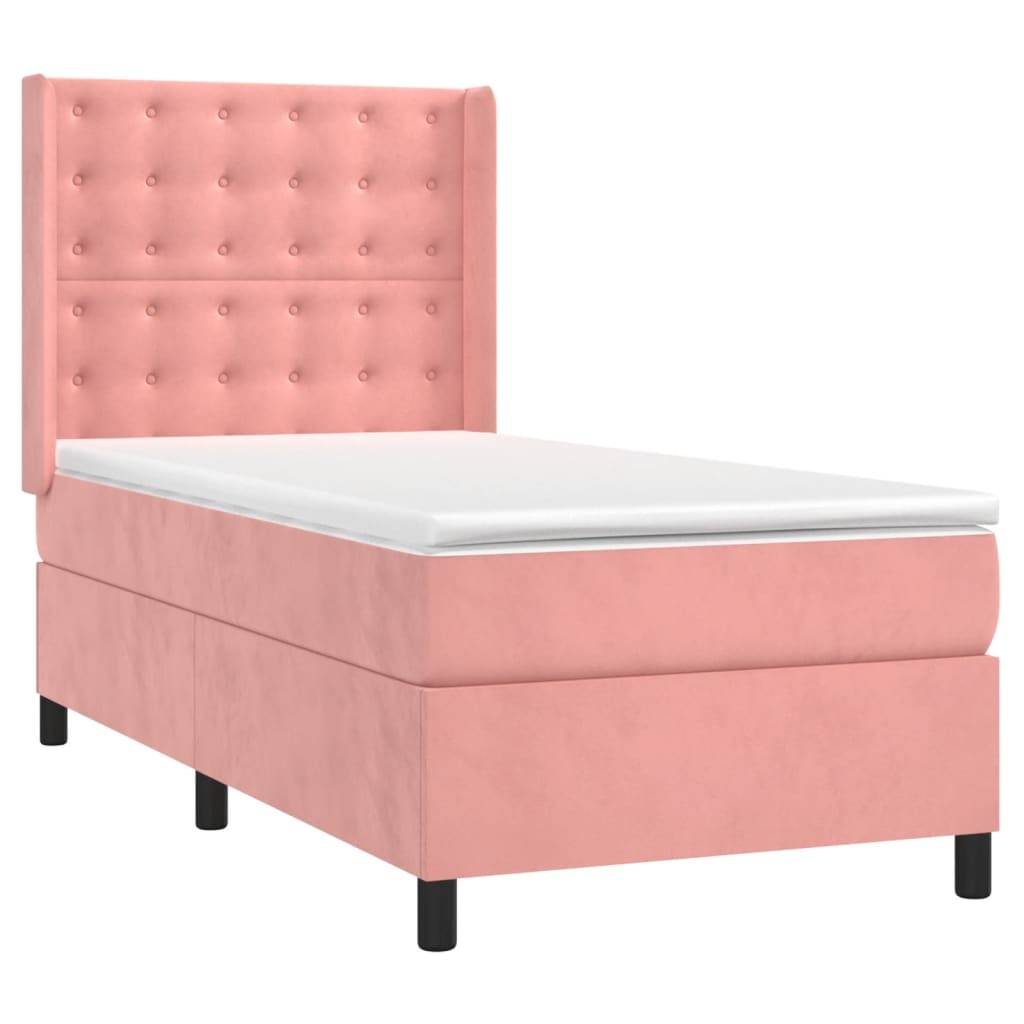vidaXL Boxspringbett mit Matratze &amp; LED Rosa 100x200 cm Samt