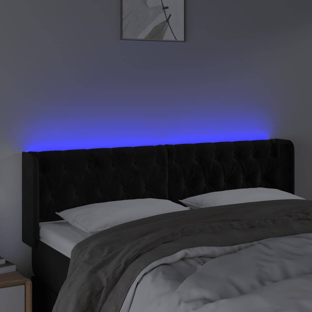 vidaXL LED Kopfteil Schwarz 163x16x78/88 cm Samt