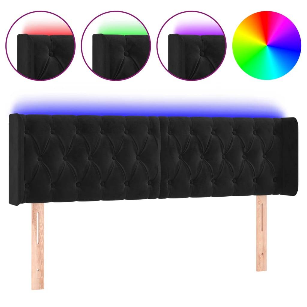 vidaXL LED Kopfteil Schwarz 163x16x78/88 cm Samt