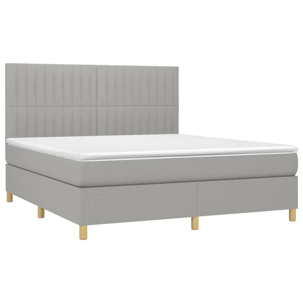 vidaXL Boxspringbett mit Matratze &amp; LED Hellgrau 160x200 cm Stoff