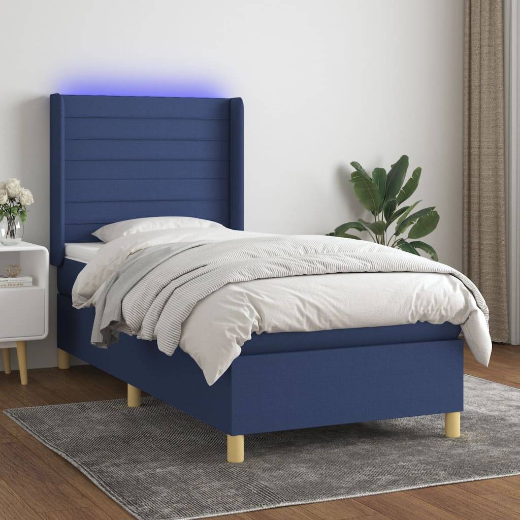 vidaXL Boxspringbett mit Matratze & LED Blau 90x190 cm Stoff