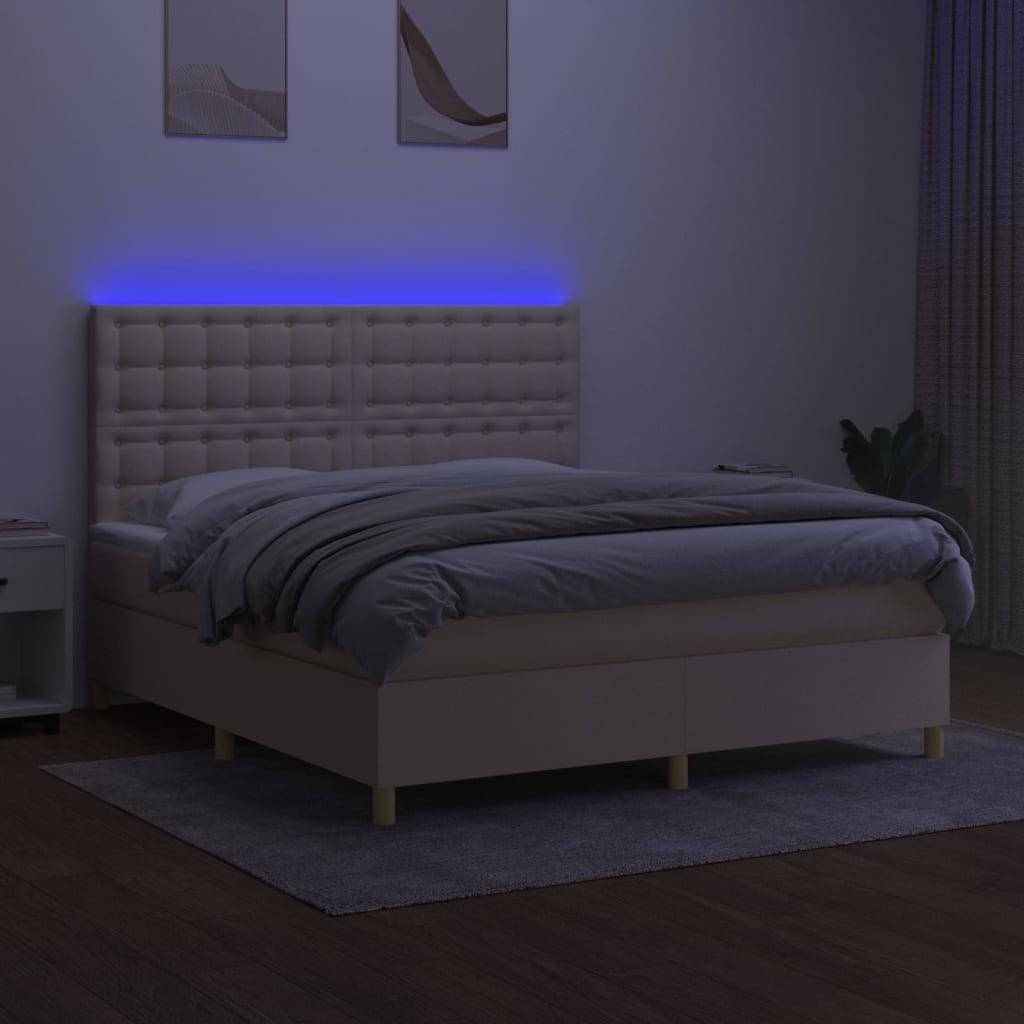 vidaXL Boxspringbett mit Matratze &amp; LED Creme 180x200 cm Stoff