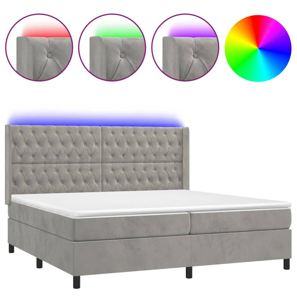 vidaXL Boxspringbett mit Matratze & LED Hellgrau 200x200 cm Samt