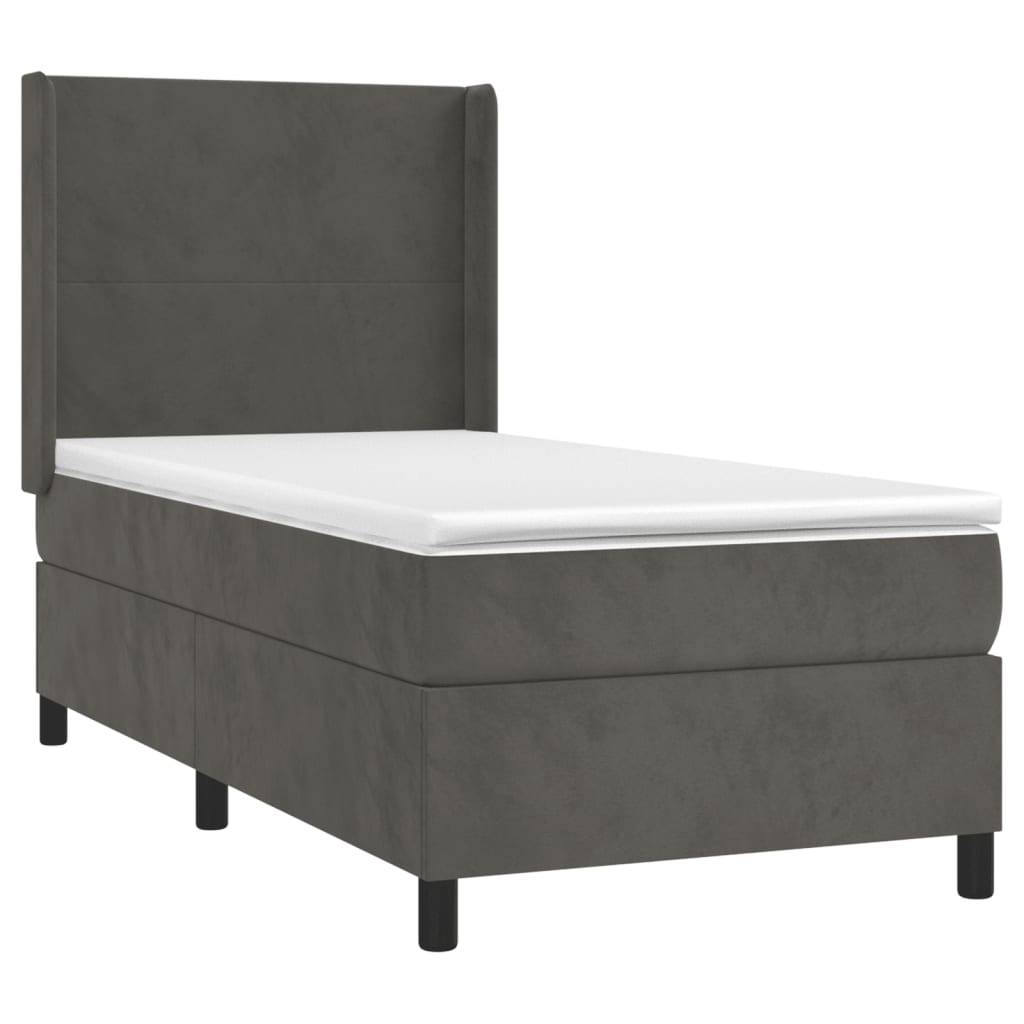 vidaXL Boxspringbett mit Matratze &amp; LED Dunkelgrau 100x200 cm Samt