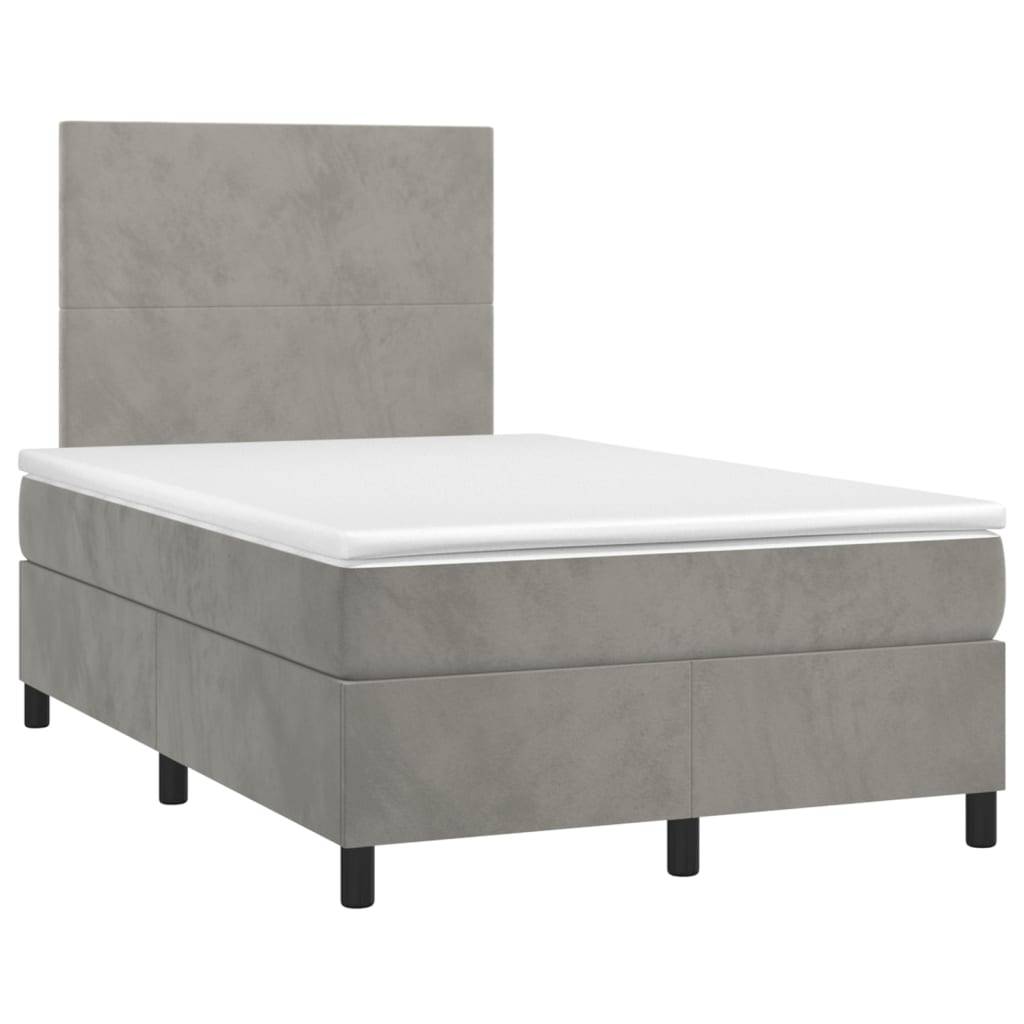 vidaXL Boxspringbett mit Matratze & LED Hellgrau 120x200 cm Samt