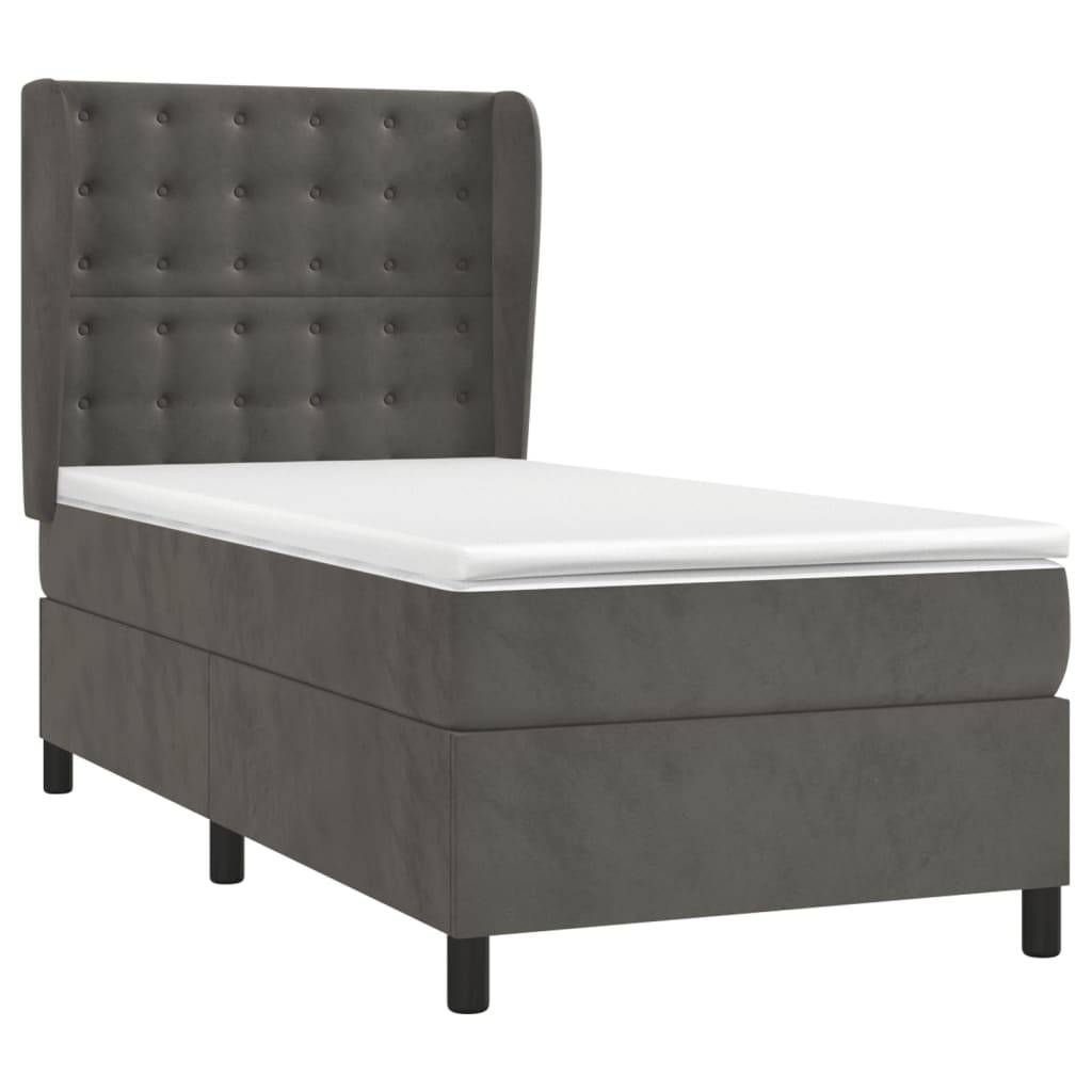 vidaXL Boxspringbett mit Matratze Dunkelgrau 100x200 cm Samt