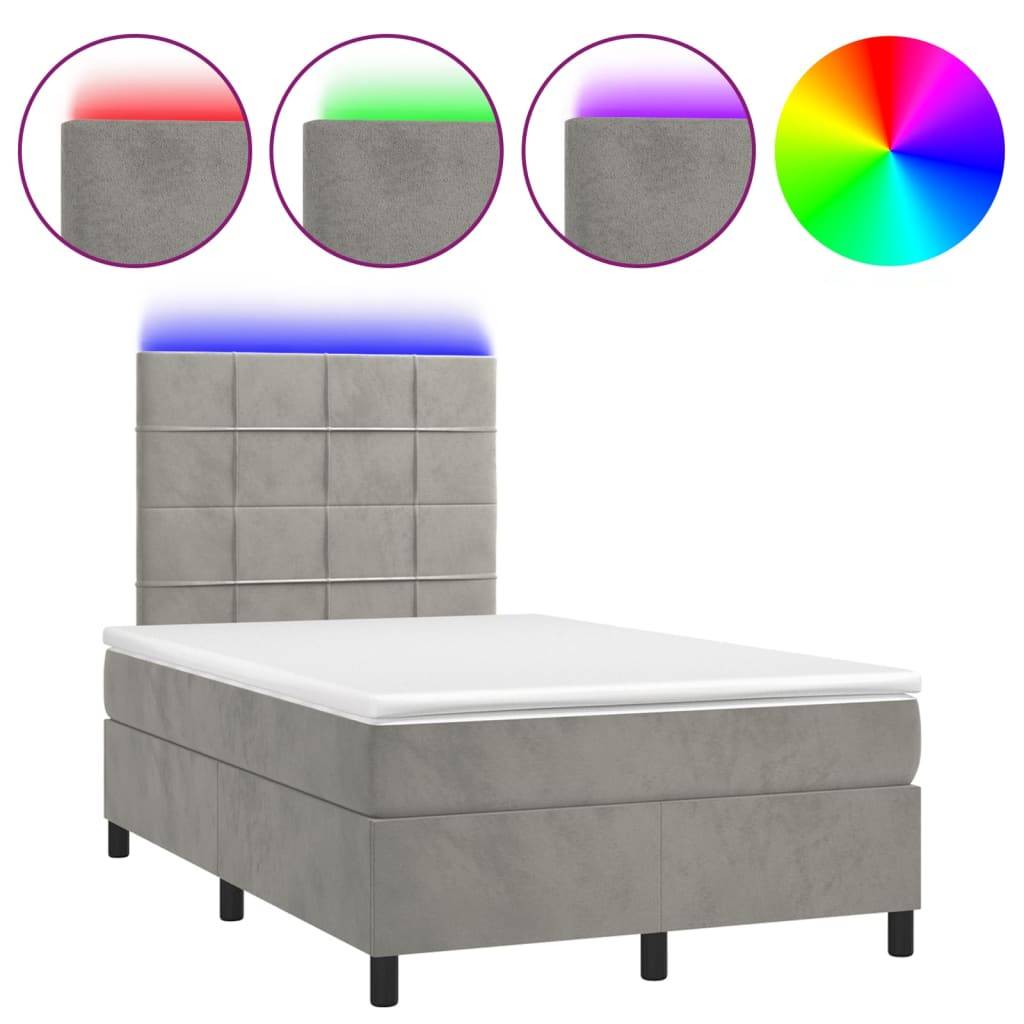 vidaXL Boxspringbett mit Matratze & LED Hellgrau 120x200 cm Samt