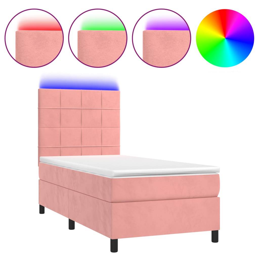 vidaXL Boxspringbett mit Matratze & LED Rosa 90x200 cm Samt