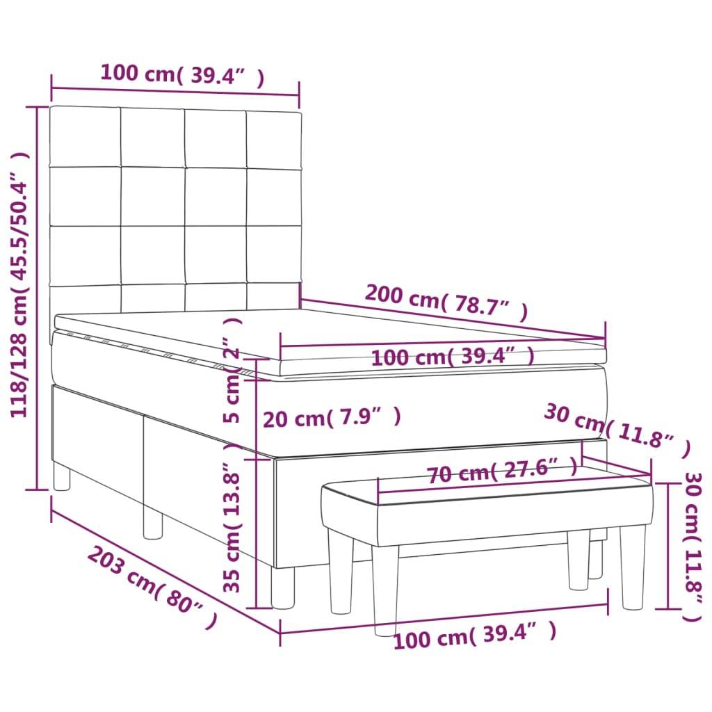vidaXL Boxspringbett mit Matratze Dunkelgrün 100x200 cm Samt