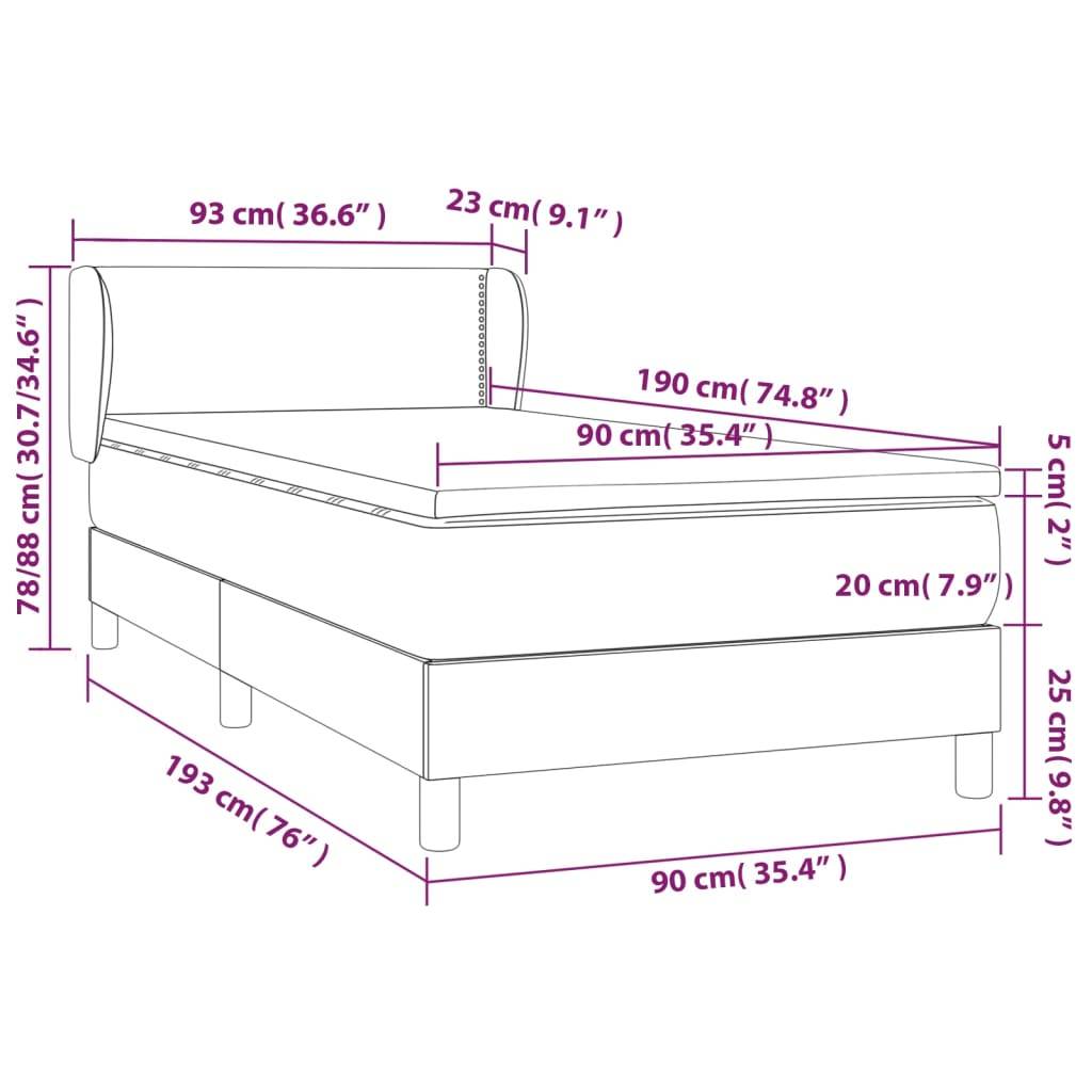 vidaXL Boxspringbett mit Matratze Hellgrau 90x190 cm Stoff