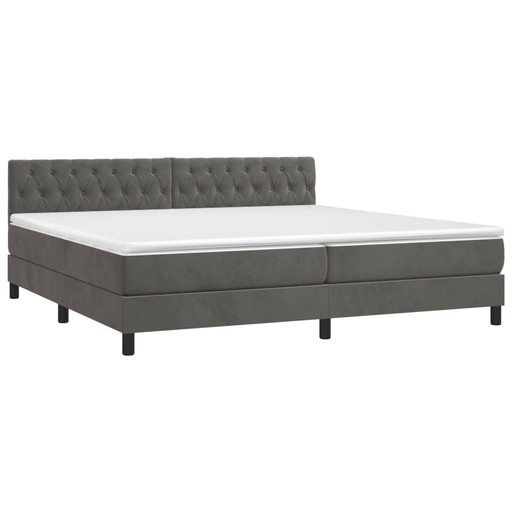 vidaXL Boxspringbett mit Matratze &amp; LED Dunkelgrau 200x200 cm Samt
