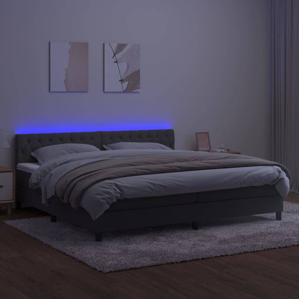 vidaXL Boxspringbett mit Matratze &amp; LED Dunkelgrau 200x200 cm Samt