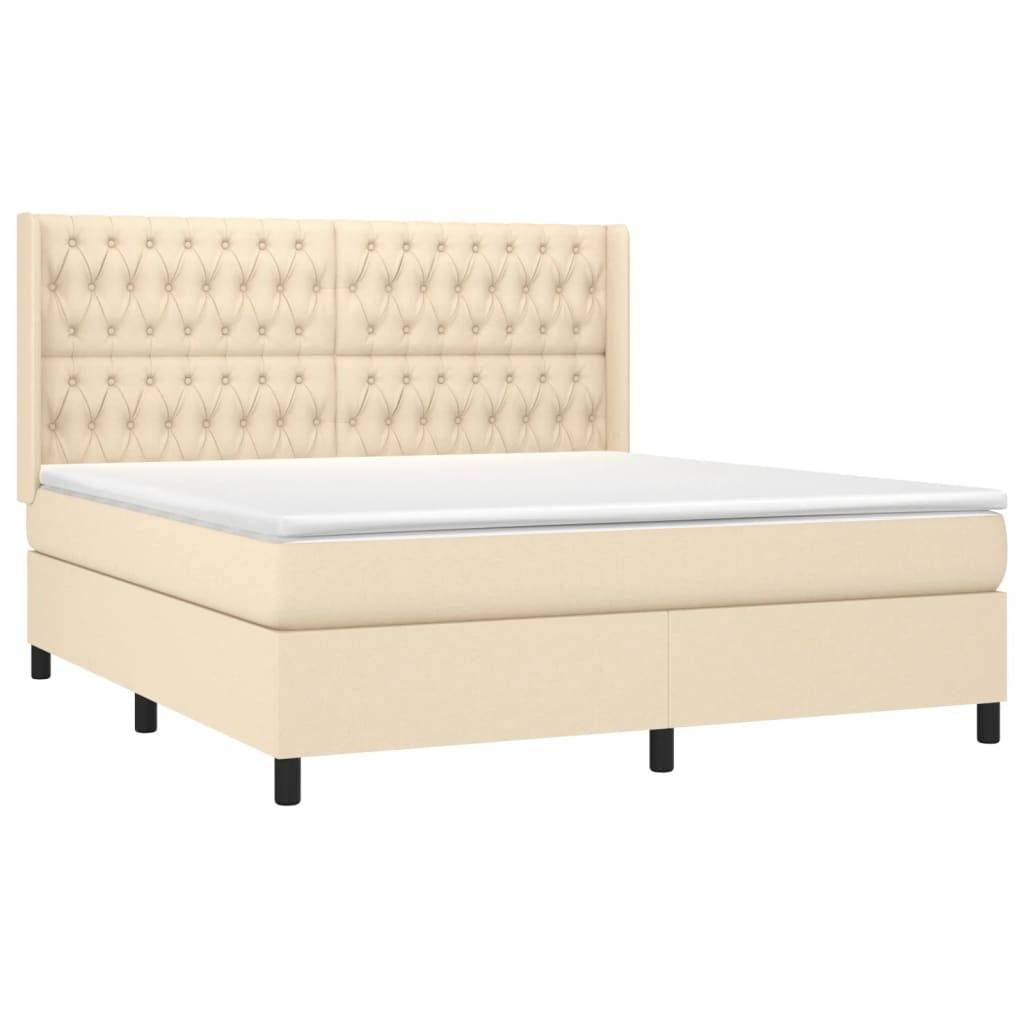 vidaXL Boxspringbett mit Matratze & LED Creme 180x200 cm Stoff