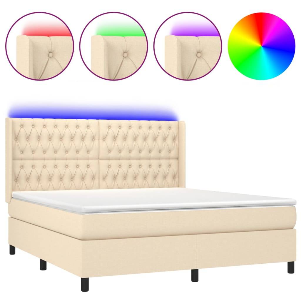 vidaXL Boxspringbett mit Matratze & LED Creme 180x200 cm Stoff