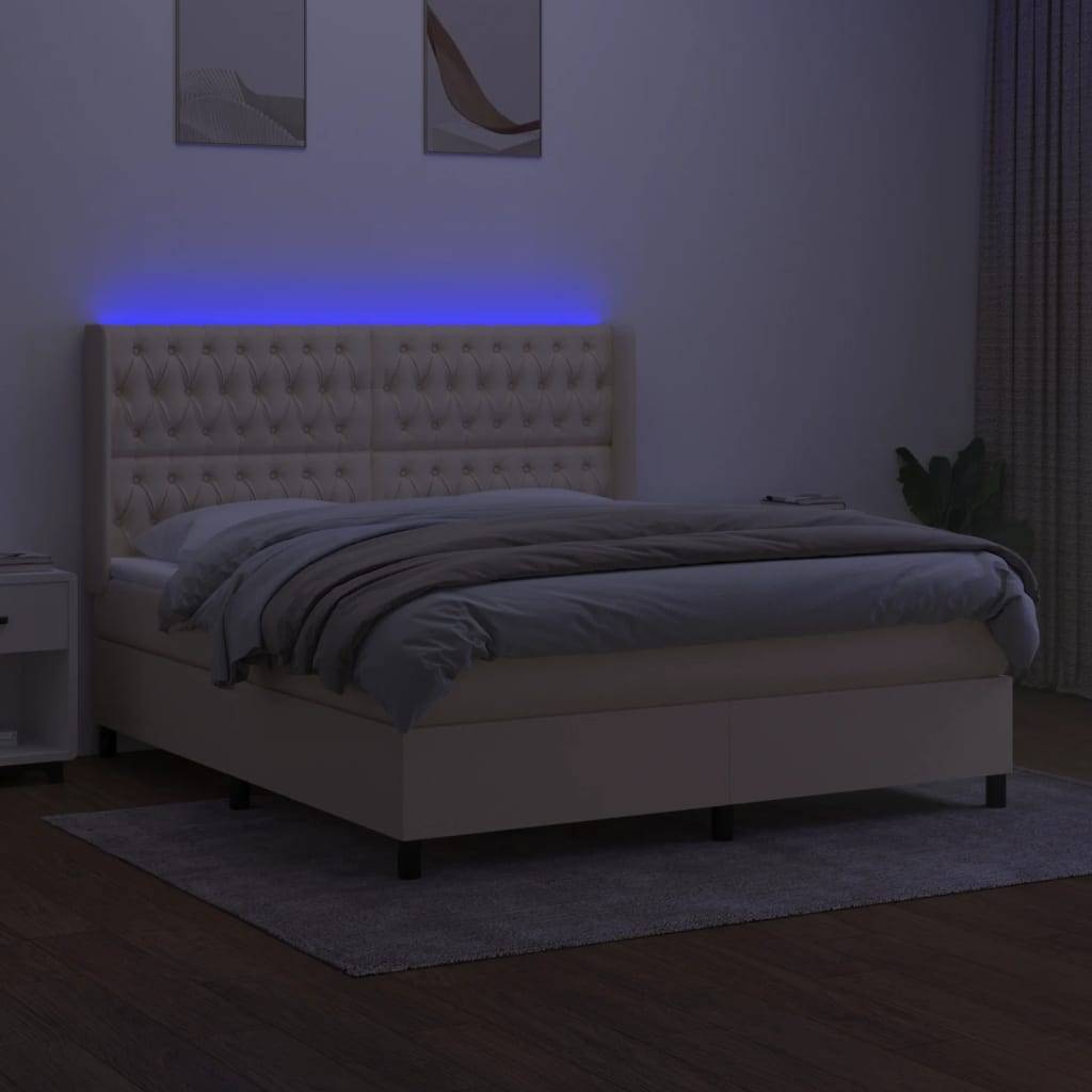 vidaXL Boxspringbett mit Matratze & LED Creme 180x200 cm Stoff