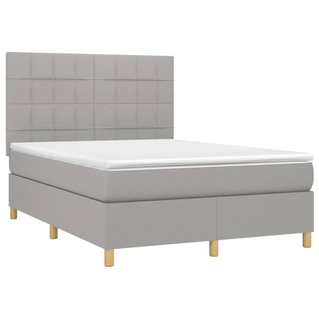 vidaXL Boxspringbett mit Matratze Hellgrau 140x200 cm Stoff