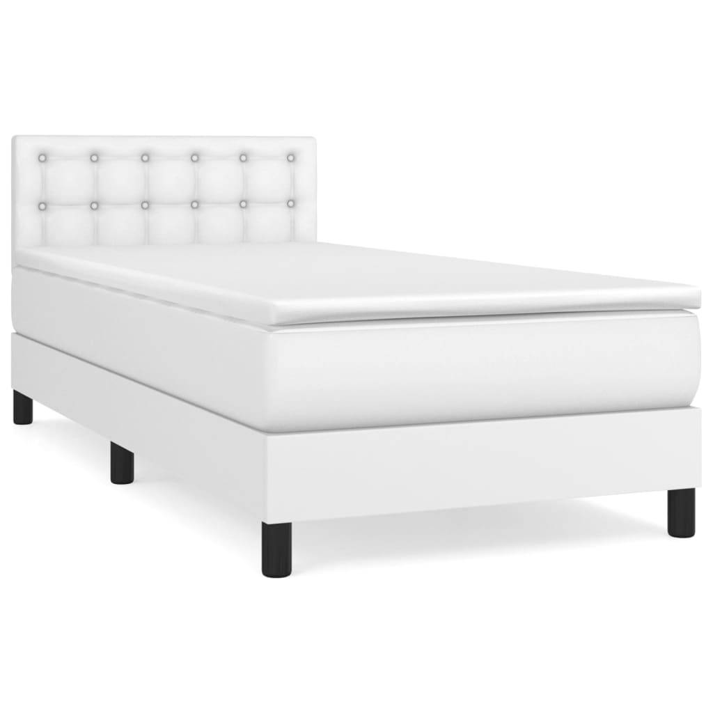 vidaXL Boxspringbett mit Matratze Weiß 100x200 cm Kunstleder