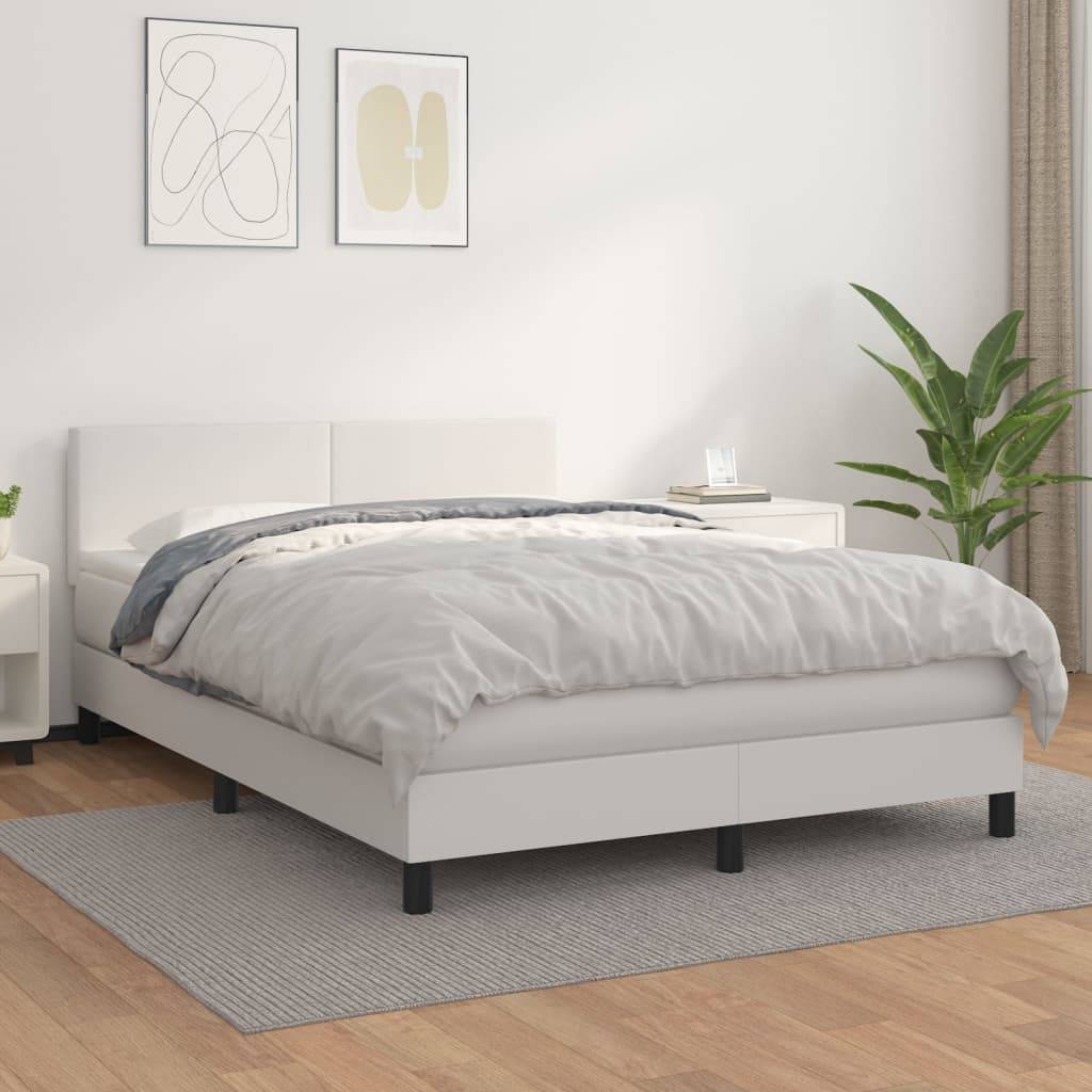 vidaXL Boxspringbett mit Matratze Weiß 140x200 cm Kunstleder
