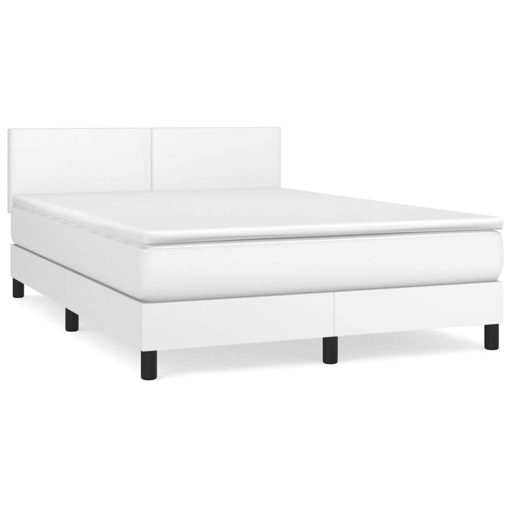 vidaXL Boxspringbett mit Matratze Weiß 140x200 cm Kunstleder