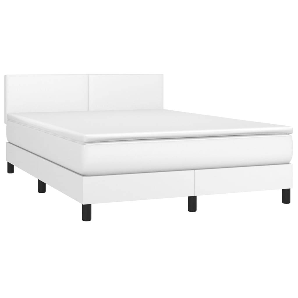 vidaXL Boxspringbett mit Matratze & LED Weiß 140x190 cm Kunstleder