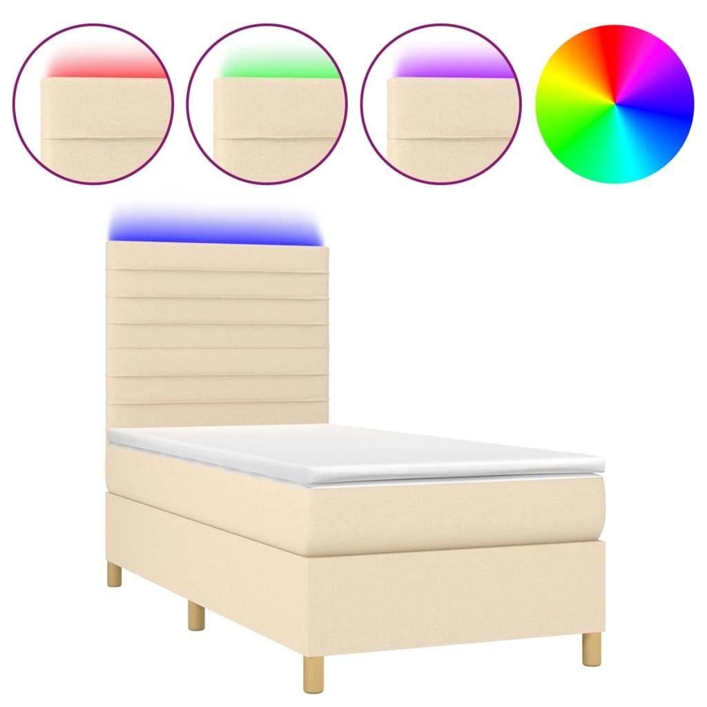 vidaXL Boxspringbett mit Matratze &amp; LED Creme 80x200 cm Stoff
