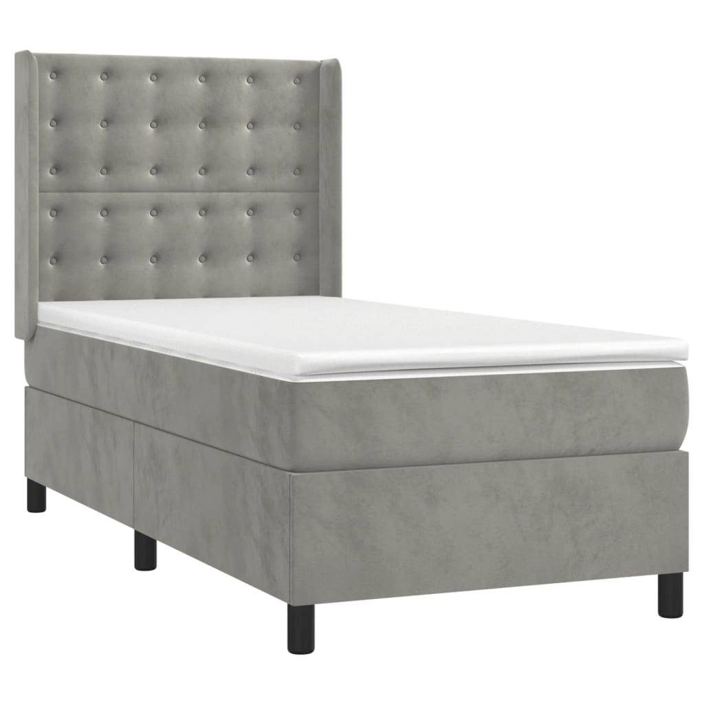vidaXL Boxspringbett mit Matratze & LED Hellgrau 90x190 cm Samt