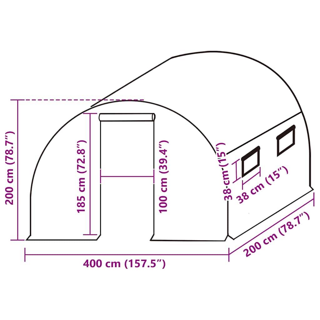 vidaXL Ersatzabdeckung für Gewächshaus (8 m²) 400x200x200 cm Grün