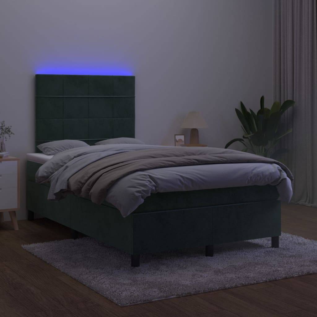 vidaXL Boxspringbett mit Matratze & LED Dunkelgrün 120x200 cm Samt