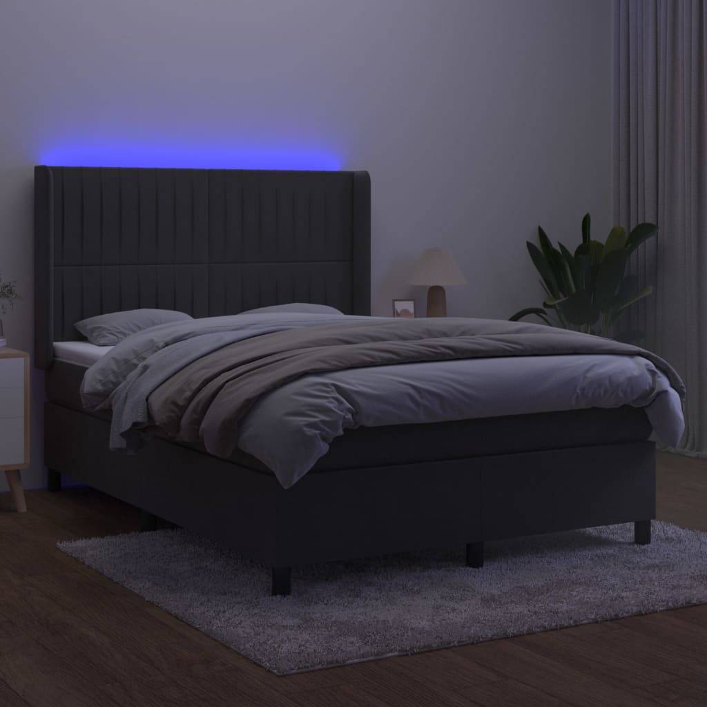 vidaXL Boxspringbett mit Matratze & LED Dunkelgrau 140x200 cm Samt