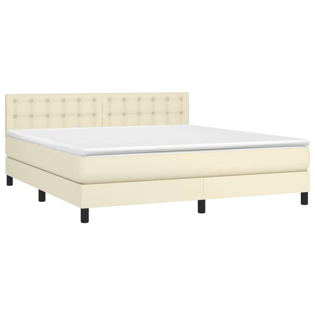 vidaXL Boxspringbett mit Matratze Creme 160x200 cm Kunstleder