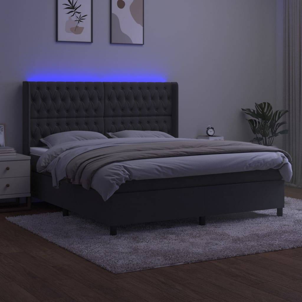 vidaXL Boxspringbett mit Matratze & LED Dunkelgrau 180x200 cm Samt