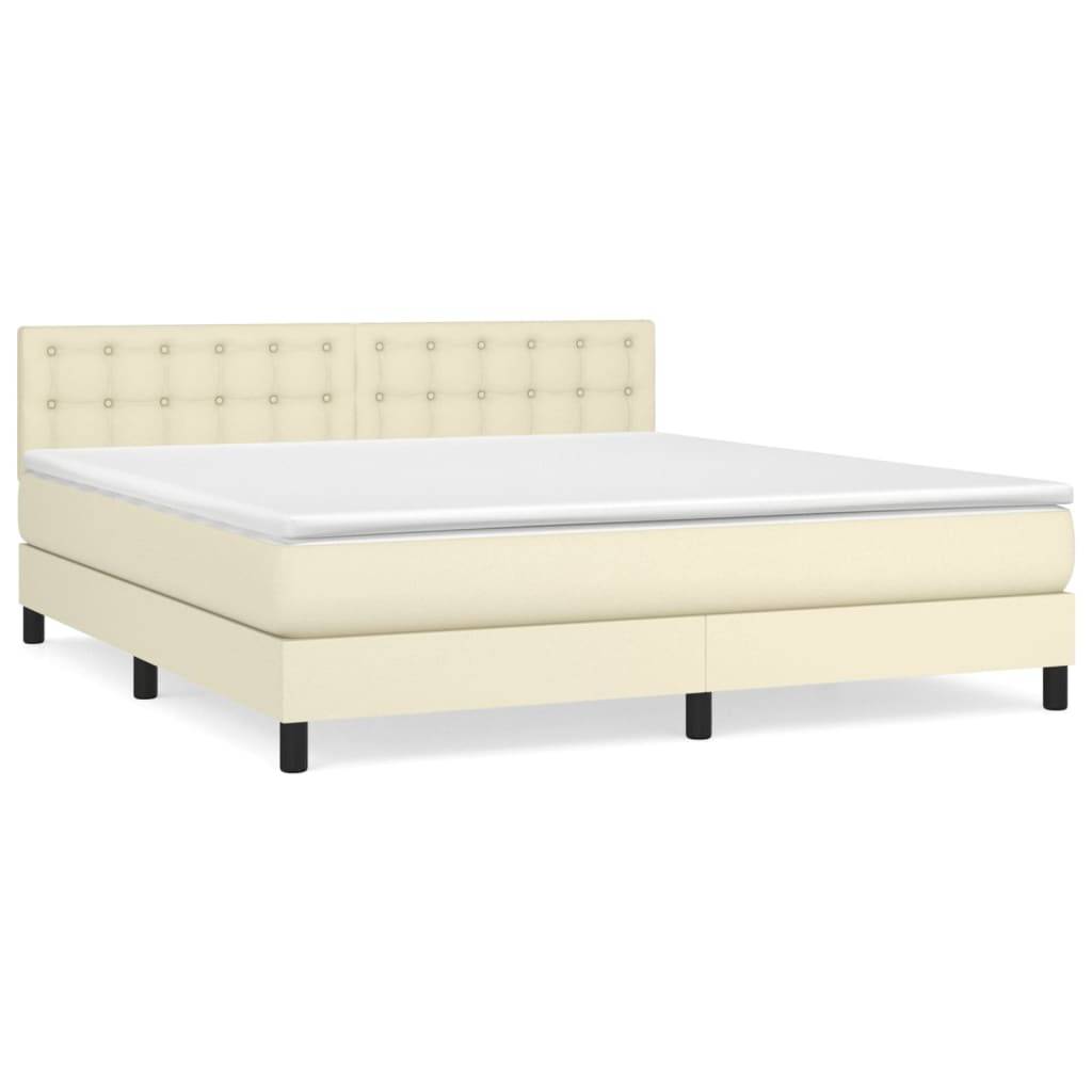 vidaXL Boxspringbett mit Matratze Creme 160x200 cm Kunstleder