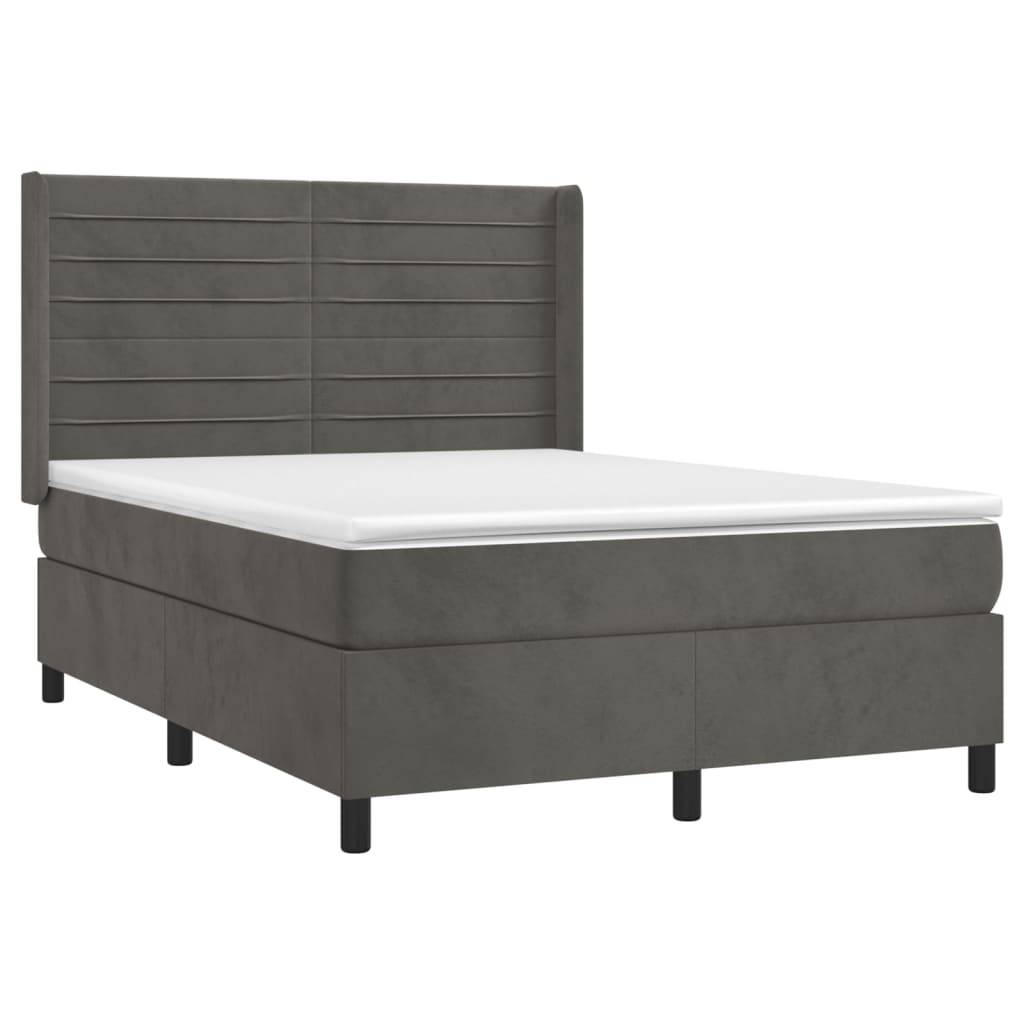 vidaXL Boxspringbett mit Matratze & LED Dunkelgrau 140x190 cm Samt