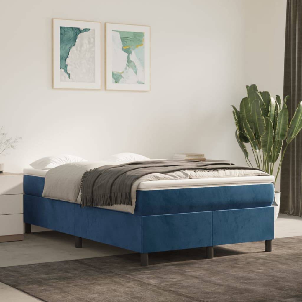 vidaXL Boxspringbett mit Matratze Dunkelblau 120x200 cm Samt
