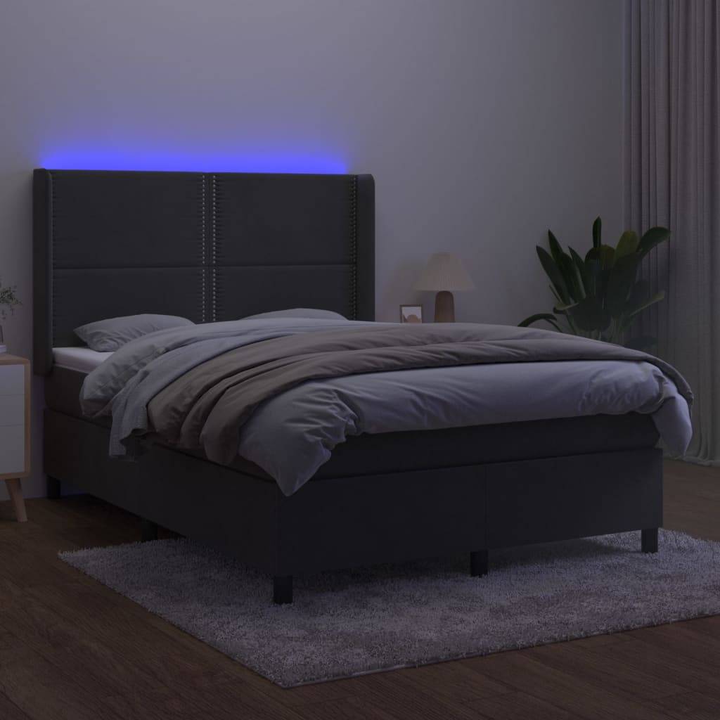 vidaXL Boxspringbett mit Matratze &amp; LED Dunkelgrau 140x190 cm Samt