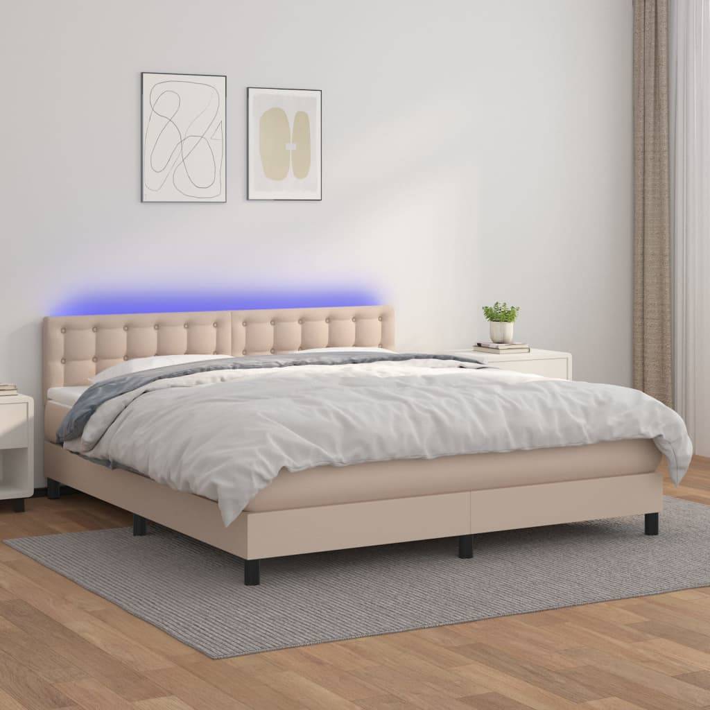vidaXL Boxspringbett mit Matratze & LED Cappuccino-Braun 160x200cm