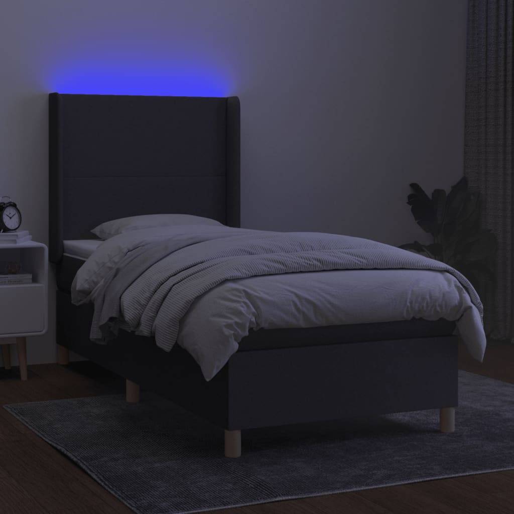 vidaXL Boxspringbett mit Matratze & LED Dunkelgrau 100x200 cm Stoff