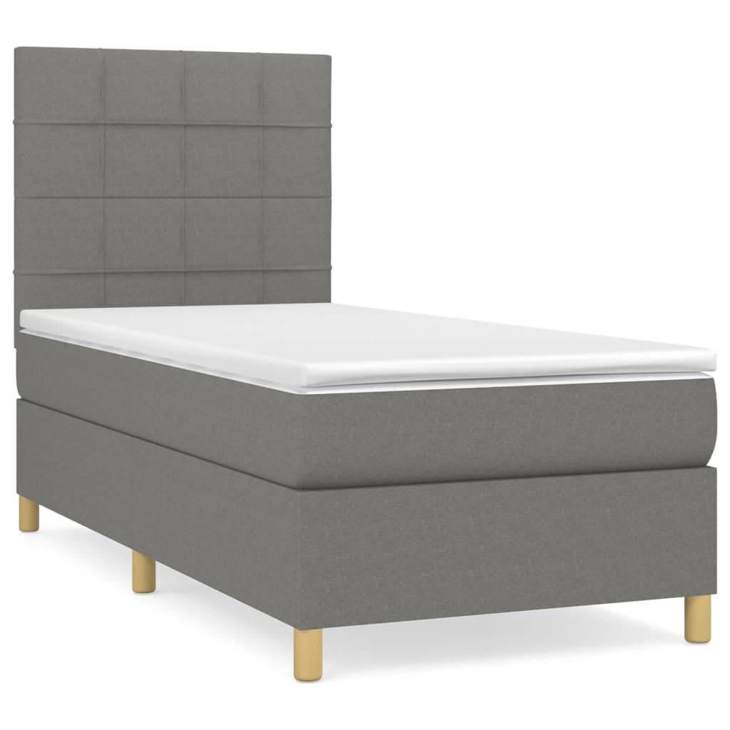 vidaXL Boxspringbett mit Matratze Dunkelgrau 90x200 cm Stoff