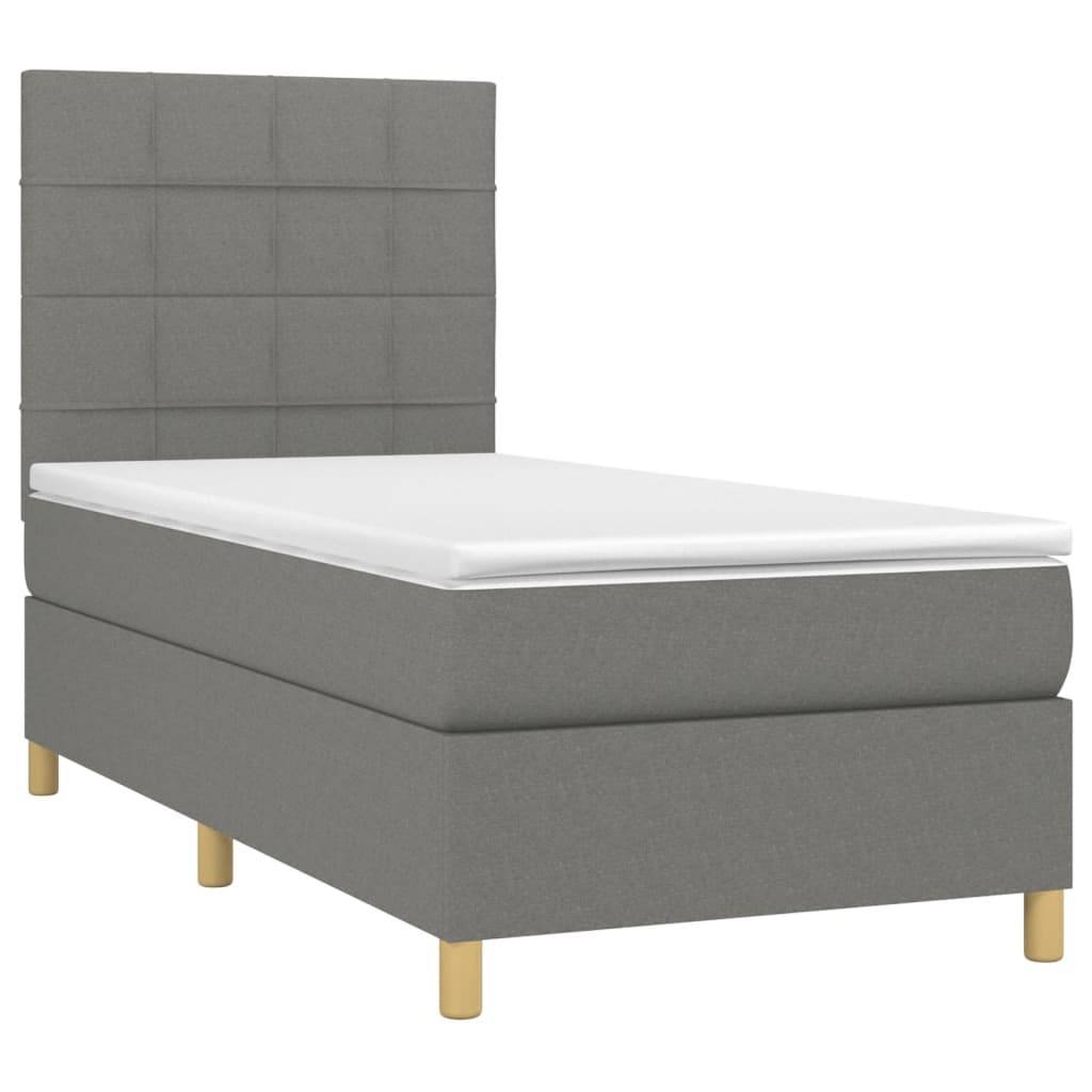 vidaXL Boxspringbett mit Matratze Dunkelgrau 90x200 cm Stoff