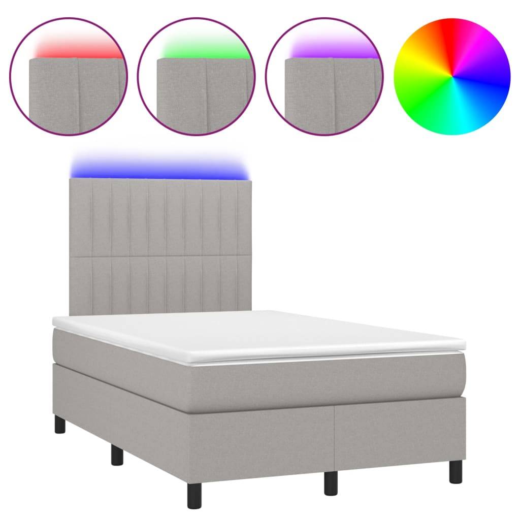 vidaXL Boxspringbett mit Matratze & LED Hellgrau 120x200 cm Stoff