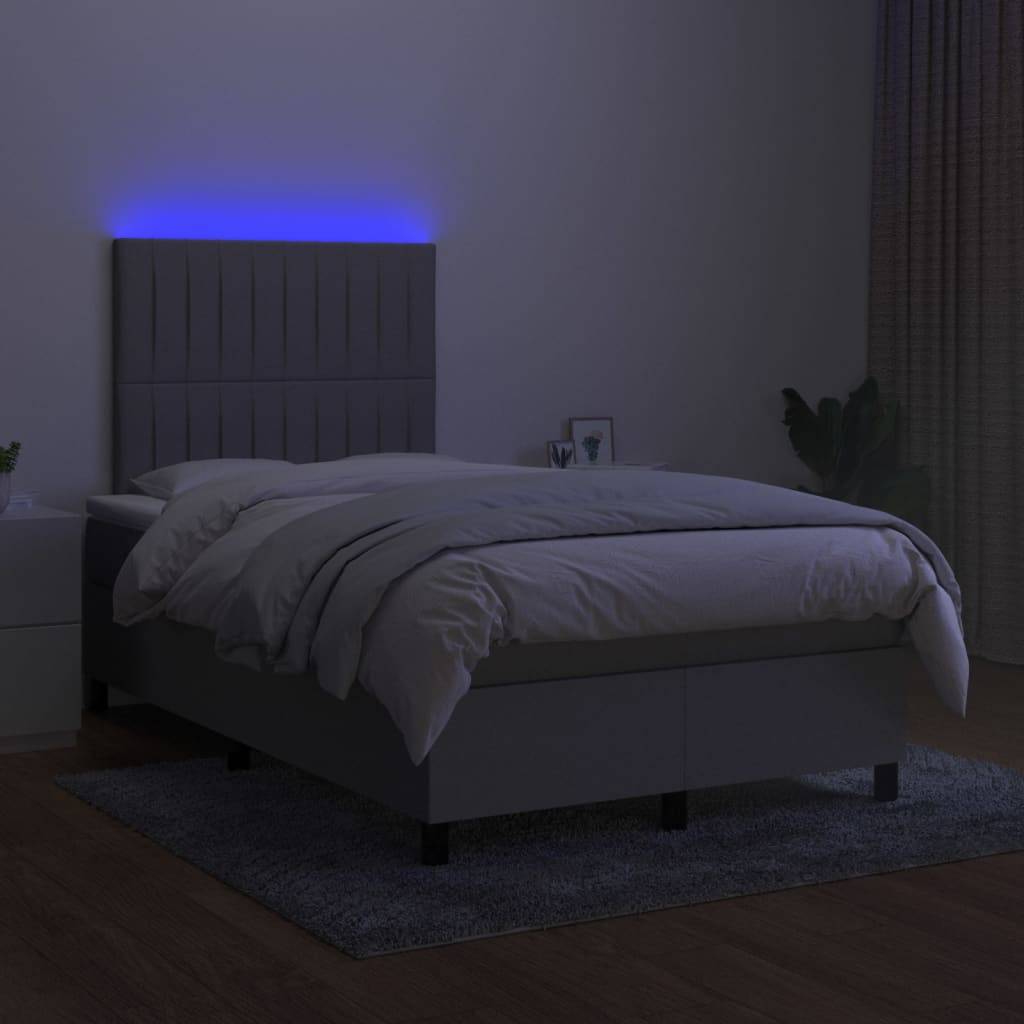 vidaXL Boxspringbett mit Matratze & LED Hellgrau 120x200 cm Stoff
