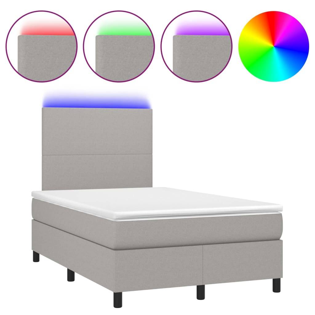 vidaXL Boxspringbett mit Matratze & LED Hellgrau 120x200 cm Stoff