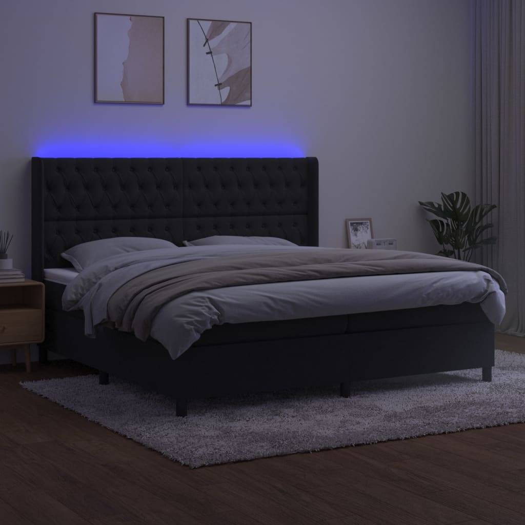 vidaXL Boxspringbett mit Matratze & LED Schwarz 200x200 cm Samt