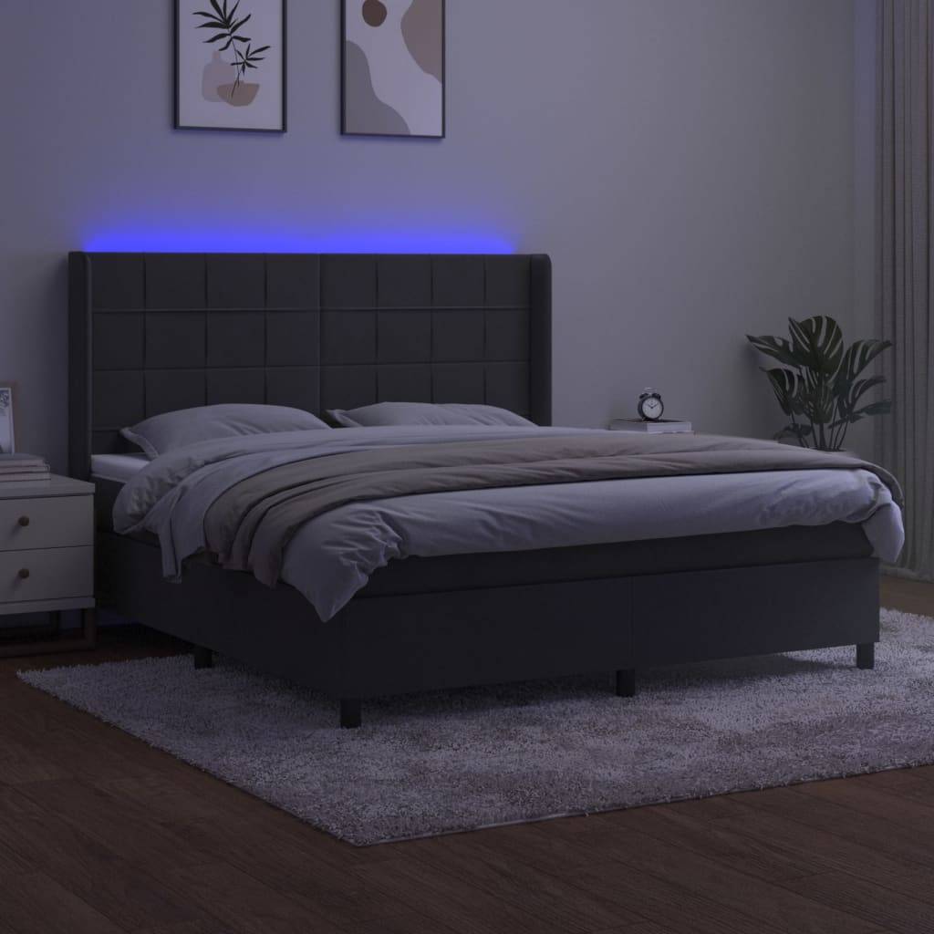 vidaXL Boxspringbett mit Matratze & LED Dunkelgrau 160x200 cm Samt