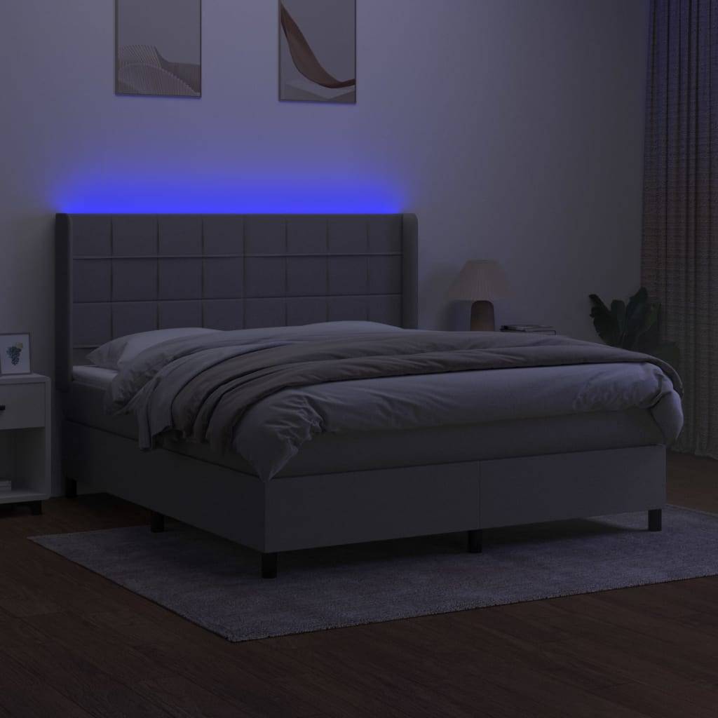 vidaXL Boxspringbett mit Matratze &amp; LED Hellgrau 180x200 cm Stoff