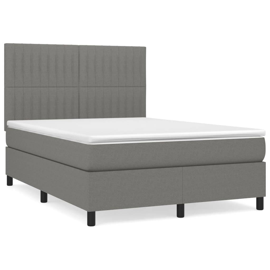 vidaXL Boxspringbett mit Matratze Dunkelgrau 140x190 cm Stoff