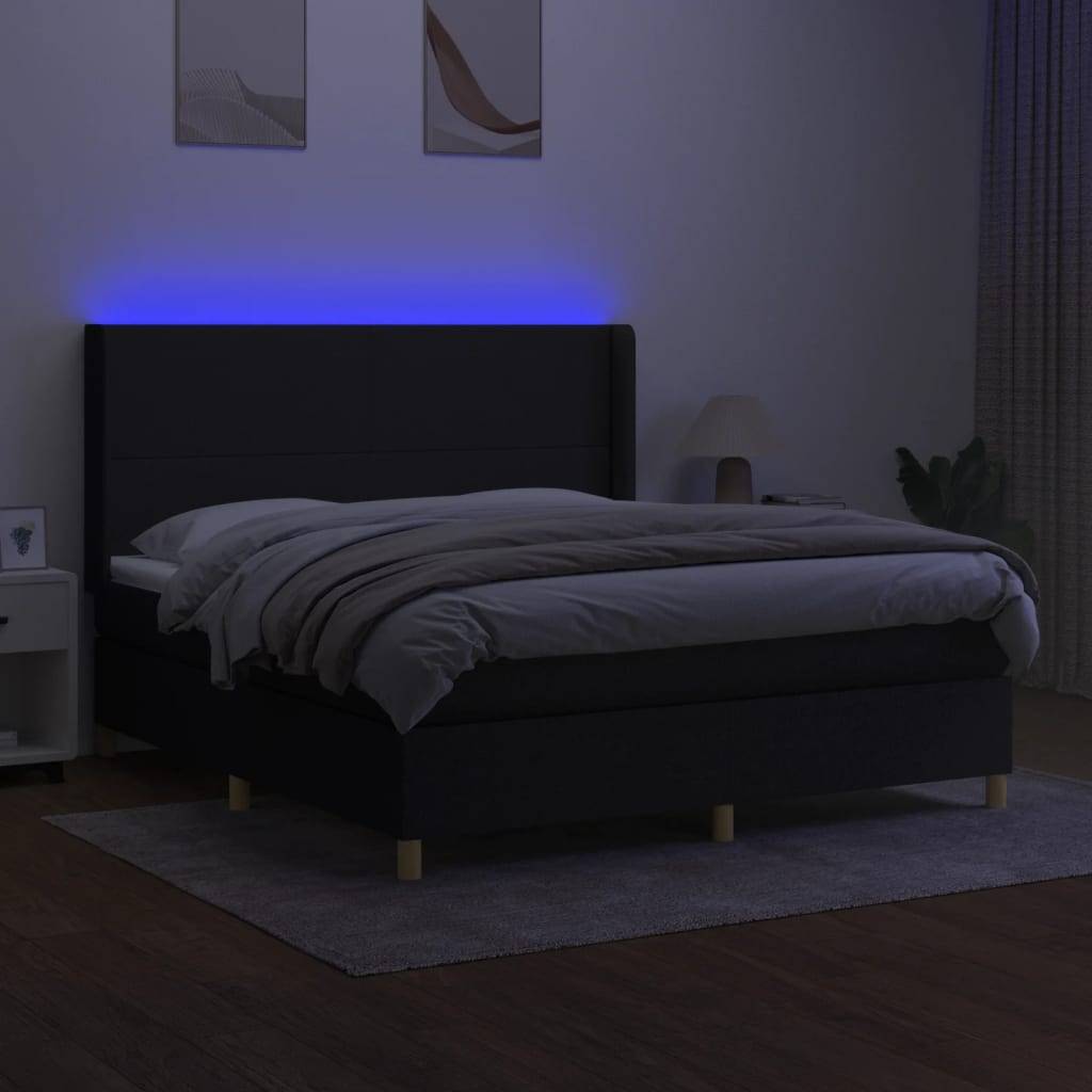 vidaXL Boxspringbett mit Matratze & LED Schwarz 160x200 cm Stoff