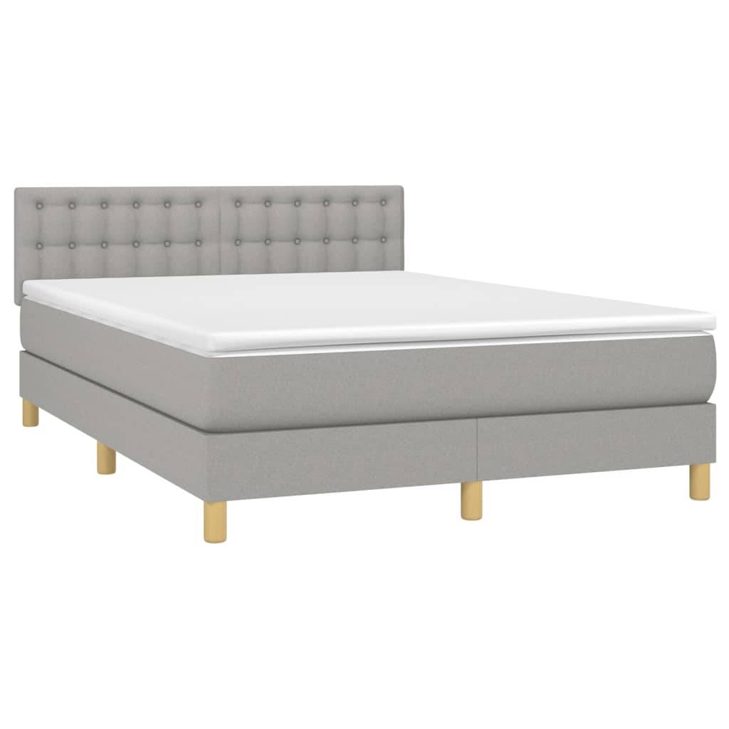 vidaXL Boxspringbett mit Matratze & LED Hellgrau 140x200 cm Stoff