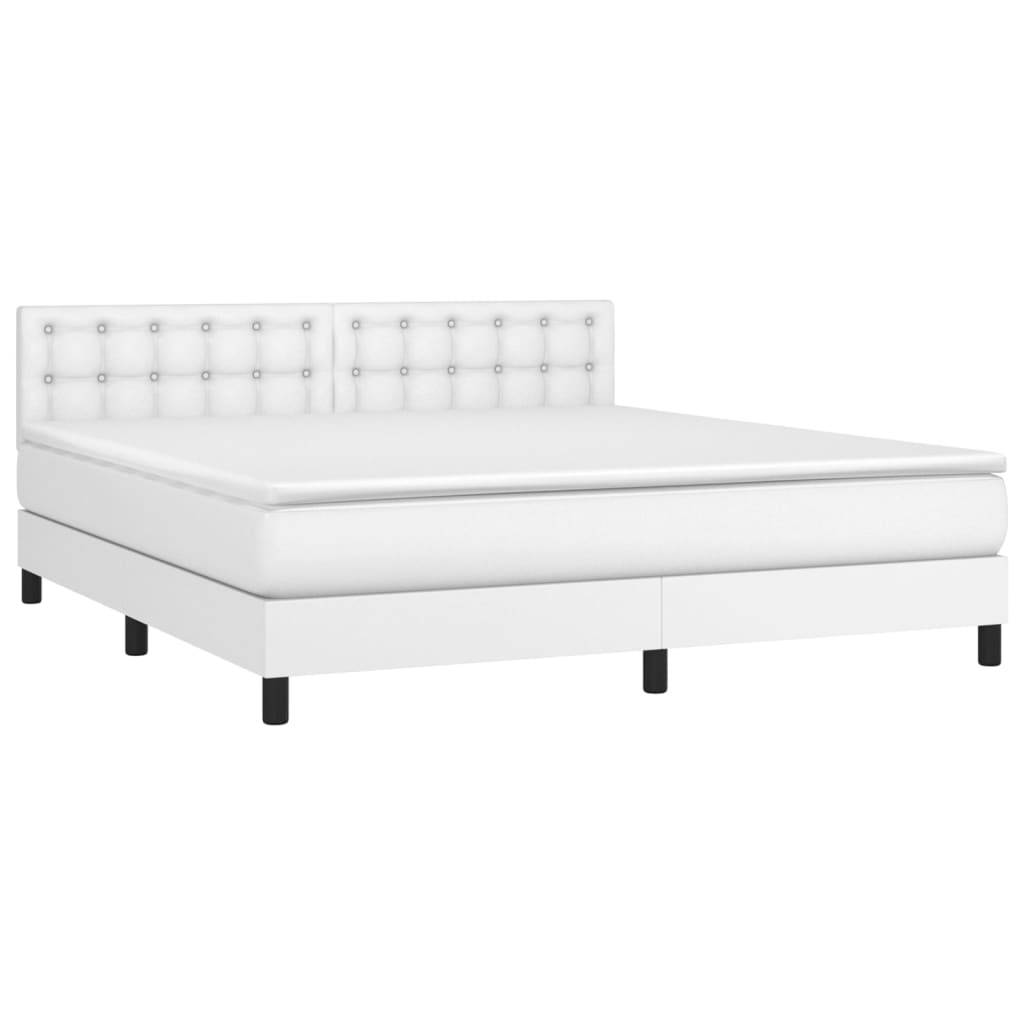 vidaXL Boxspringbett mit Matratze Weiß 180x200 cm Kunstleder