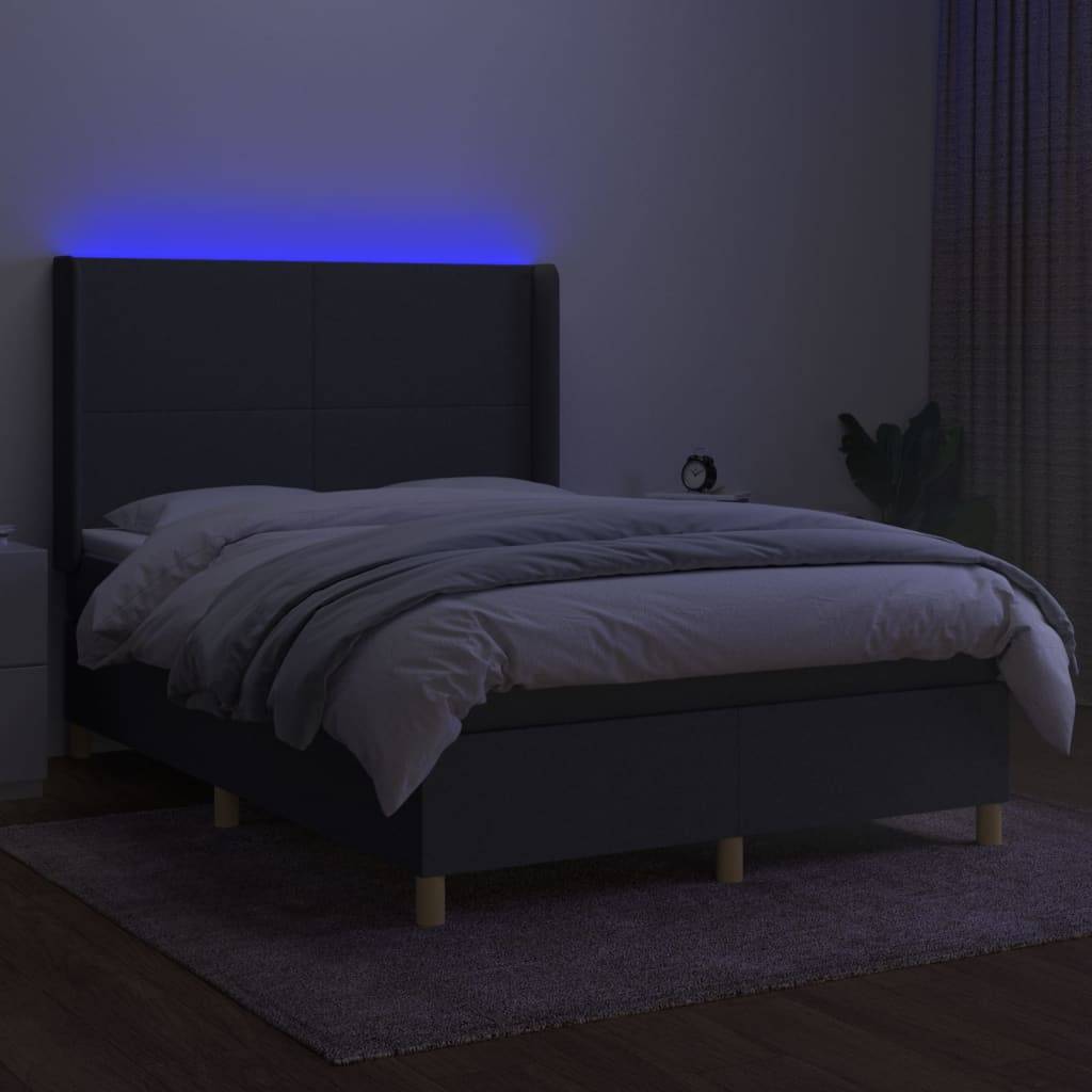 vidaXL Boxspringbett mit Matratze & LED Dunkelgrau 140x200 cm Stoff
